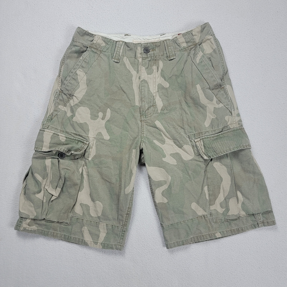 Vintage Chaps Cargo Shorts Men's 30 Green Camouflage Camo Faded Military